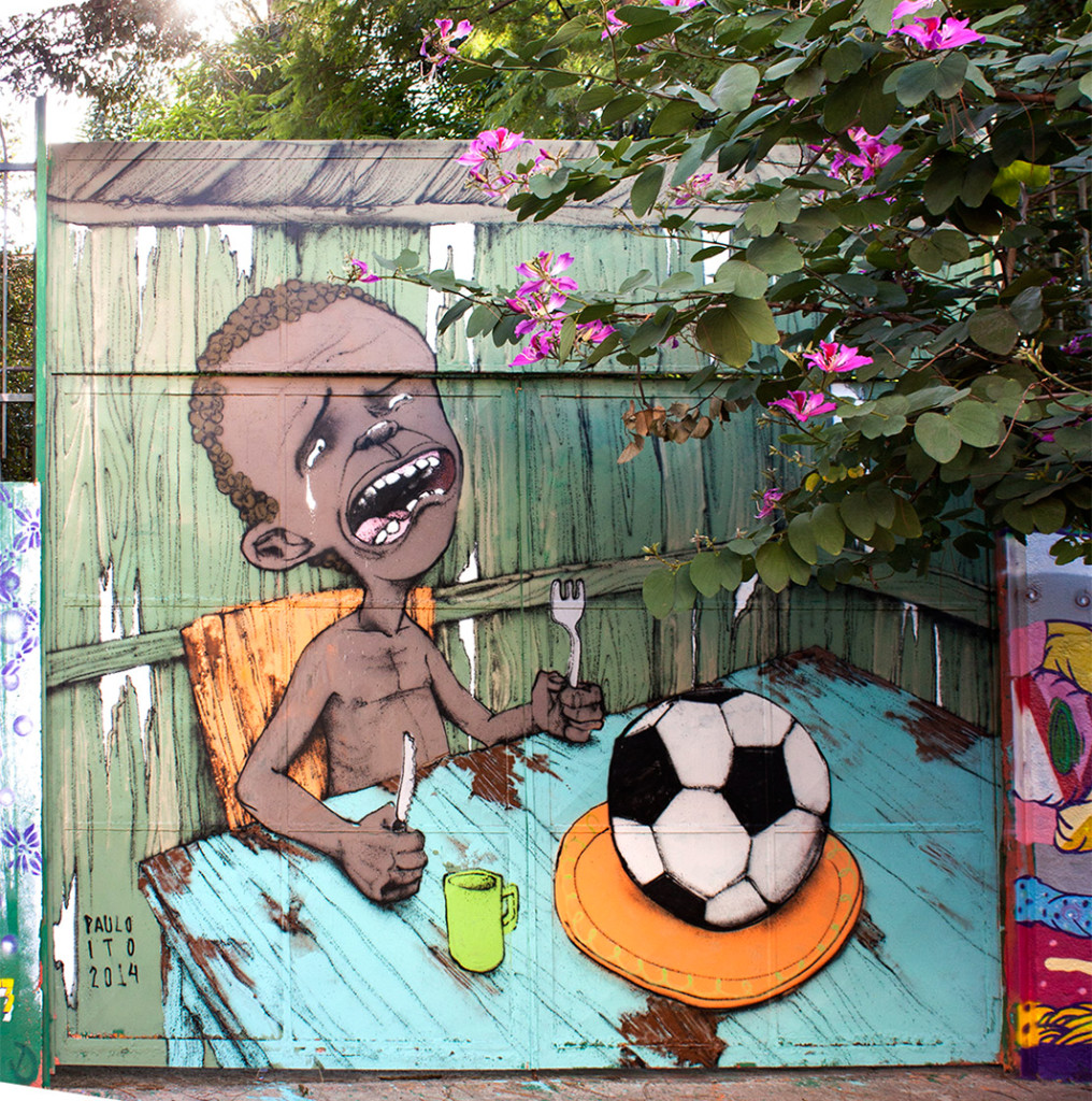 Food, not Football. Paulo Ito's mural captures the inequality behind Brazil's World Cup.