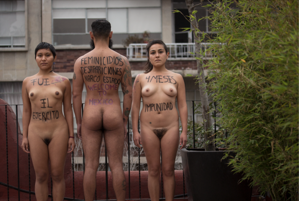 "It was the army," "Femicides, Disappearances, Drug State: Welcome to Mexico," "Four months of impunity": Students in Mexico City use their bodies to call out the government for their role in Mexico's organized crime.