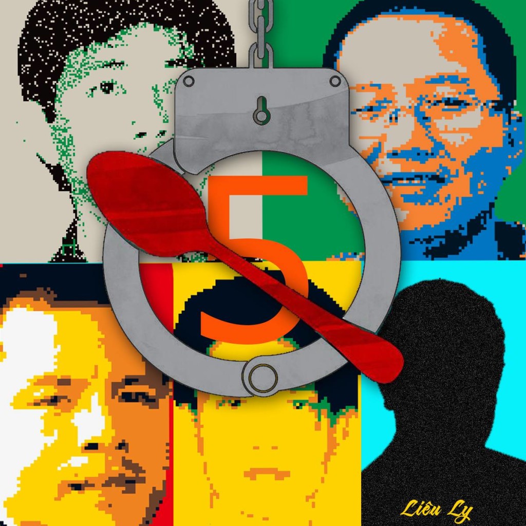 Trần Vũ Anh Bình (bottom-left) is among five prisoners involved in a collective hunger strike against prison conditions (Facebook.)